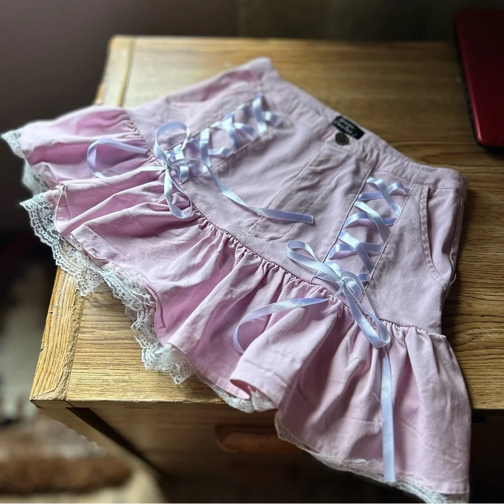 Sweet Society Pastel Lace Trim Mini Skirt - Picture 1 of 4